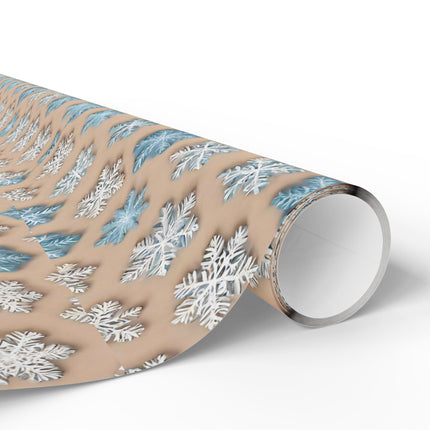 Christmas Wrapping Paper Snowflake Blue White Beige Gift Wrap Holiday Gift Wrap Roll