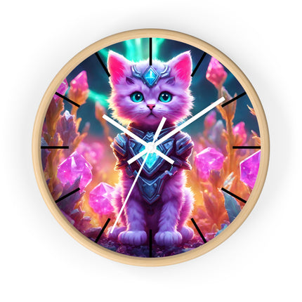 COSMIC CRYSTAL CAT GUARDIAN Wall Clock - Neon Fantasy Cave Decor