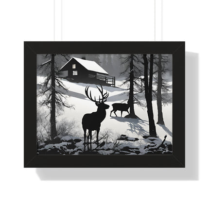 WINTER BUCK SHADOW - Deer Hunter Cabin Framed Wall Art