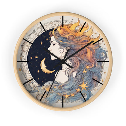 MOON GODDESS LINED Wall Clock - Celestial Crescent Astronomy Decor
