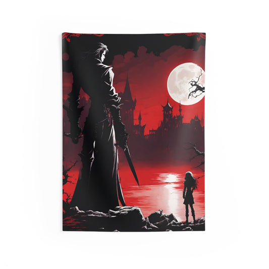 Castlevania Belmont Video Game Room Inspired Art Tapestry | A New Legacy of Blood Begins Wall Decor | Dracula Castle Vampire Gamer Gift