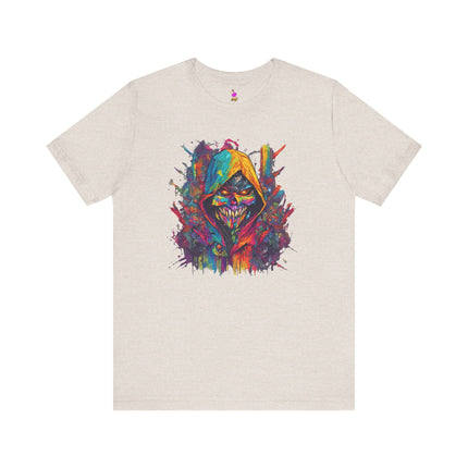 EVIL HOODED SKELETON Abstract Splash Graffiti T-Shirt - Cartoon Street Art Tee