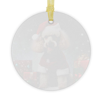 HAPPY POODLE Glass Christmas Ornament