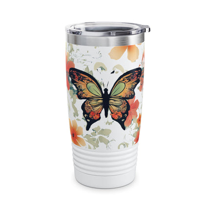 BUTTERFLY Tumbler - Flying Insect Flower Pattern Travel Mug