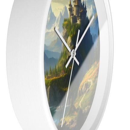 MEDIEVAL MOUNTAIN CASTLE Wall Clock - Fantasy Forest Kingdom Decor