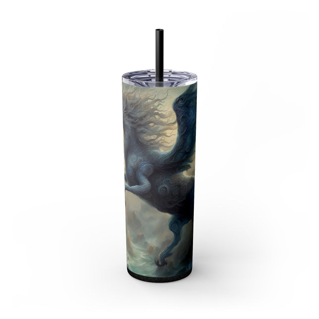 MAJESTIC MYTHS Skinny Tumbler - Electrified Blue Shock Pegasus Fantasy Traveler