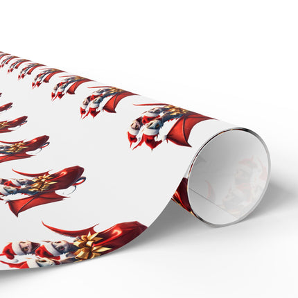 Christmas Wrapping Paper, WHITE, Dragon Gift Wrap, Red Holiday Paper, Flying Dragon Presents, Holiday Gift Wrap Roll