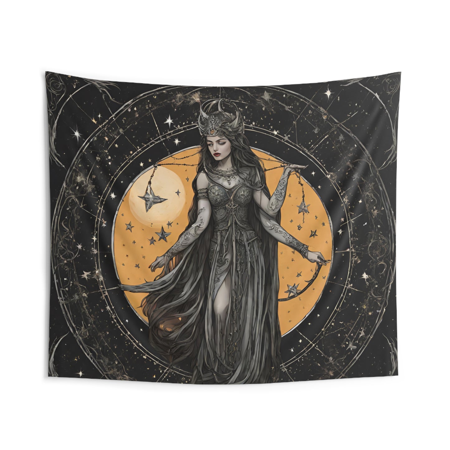Star Dark Goddess Wall Decor | Lunar Time Keeper, Space Astronomy Tapestry Gift | Astrology Woman Night Sky Psychic & Tarot Room Hanging