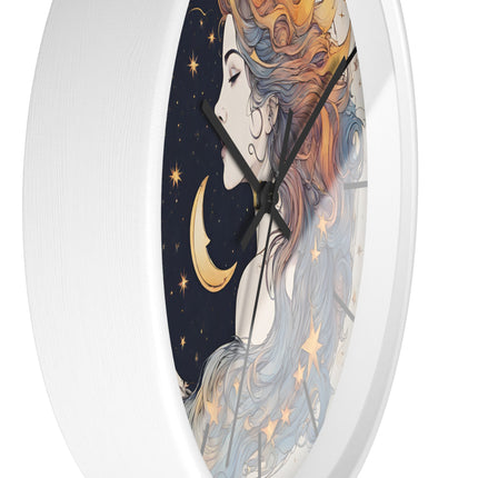 MOON GODDESS LINED Wall Clock - Celestial Crescent Astronomy Decor