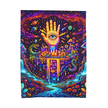 PSYCHEDELIC MIND'S EYE PALM Trippy Waterfalls Blanket