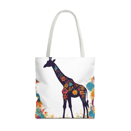 Giraffe Lovers Tote | Floral Safari Animal Grocery Bag | African Savanna Office Travel Carrier | Flower Collage Forest Cotton Traveler
