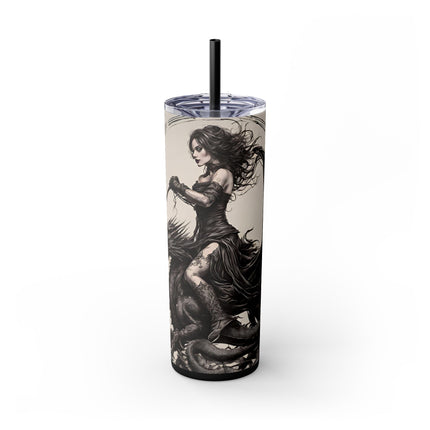 GOTHIC MEDIEVAL FLYING DRAGON Skinny Tumbler - Woman Beast Rider Dark Fantasy Cup