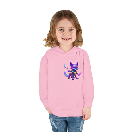Neon Glowing Crystal Fox Toddler Girls Hoodie, Violet Blue Centaurian Cosmic Guardian Sweatshirt, Two Sided 2T 4T 5-6T Long Sleeve Hood