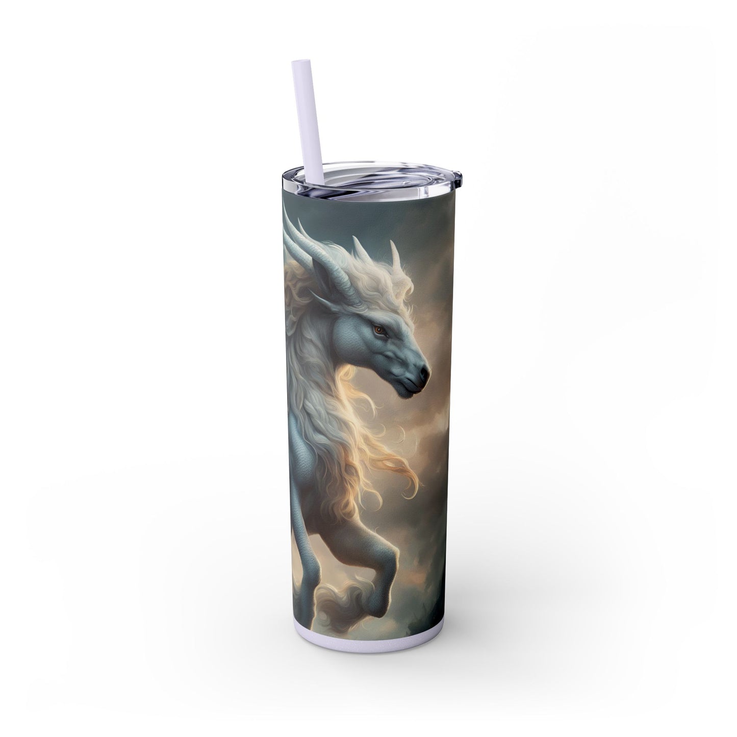 Majestic Myths Skinny Tumbler | Pegasus Horned Winged Horse Drinking Cup | Sky Cloud Fantasy Road Trip Exercise Traveler | Auto Gift