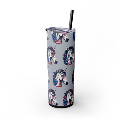 PATRIOTIC AMERICAN UNICORN Skinny Tumbler - United States Freedom Travel Cup