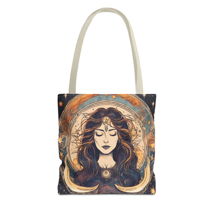 Sun & Moon Goddess Tote | Lunar Stars and Space Astronomy Grocery Bag | Wiccan Dreams Office Laptop Book Carrier | Solar System Travel Gift