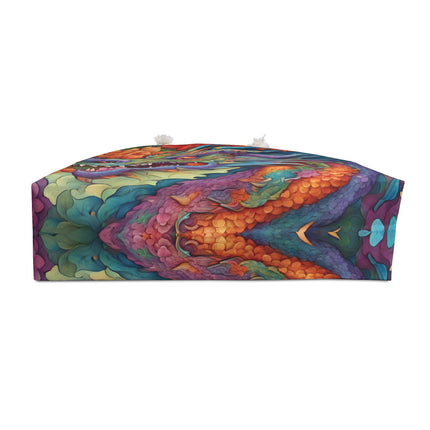 Custom Weekender | Japanese Dragon Travel Bag | Flowered Floral Serpent Japan Style Cruise Airplane & Hotel Road Trip Overnight Carrier