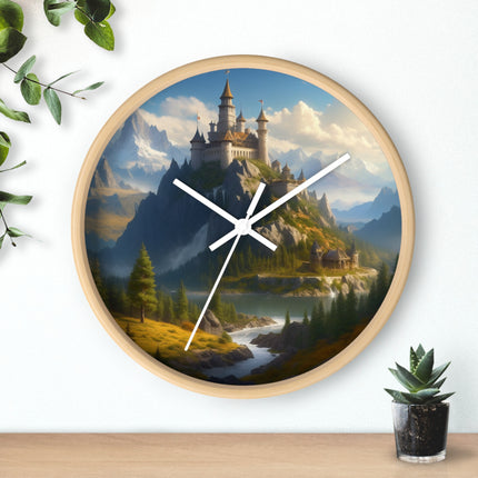 MEDIEVAL CASTLE FALLS Wall Clock - Waterfall Fantasy Landscape Decor