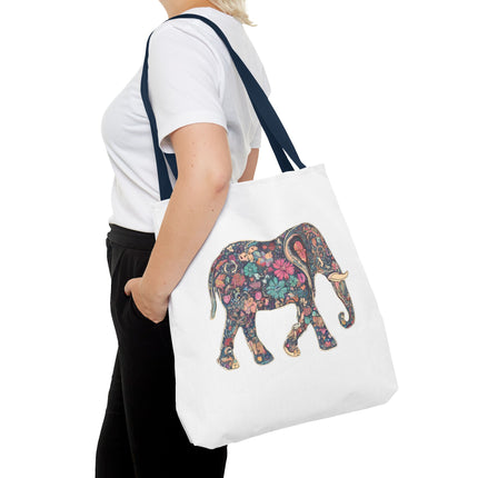 Flower Elephant Lovers Tote | Majestic Color Pattern Custom Grocery Bag | Animal Gift Office Laptop Travel | Wild Safari Business Traveler