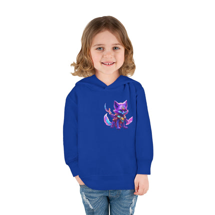 Neon Glowing Crystal Fox Toddler Girls Hoodie, Violet Blue Centaurian Cosmic Guardian Sweatshirt, Two Sided 2T 4T 5-6T Long Sleeve Hood