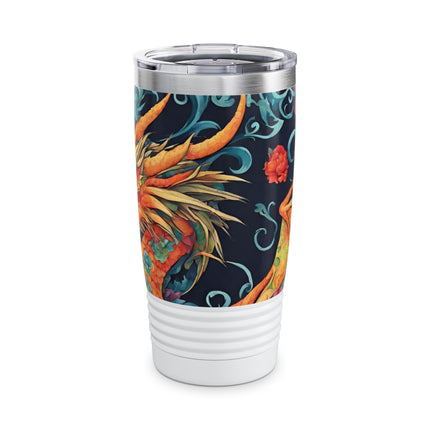 Dragon Tumbler | Japanese Flower Pattern Drink Companion | Floral Japan Insulated Travel Mug | Exercise Office College Road Trip Coffee Gift