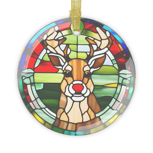 Rudolph Christmas Tree Decoration, Stained Glass Ornament Design, Reindeer Ornament