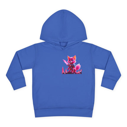 Neon Crystal Fox Toddler Girls Hoodie, Hot Pink Centaurian Cosmic Guardian Sweatshirt, Two Sided 2T 4T 5-6T Long Sleeve Hood