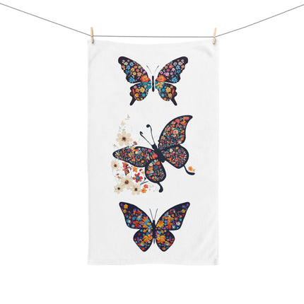 Floral Butterfly Hand Towel | Flower Pattern Flying Insect Decor | Bathroom Accent Drying Cloth | Flutter Fly Polyester Gift