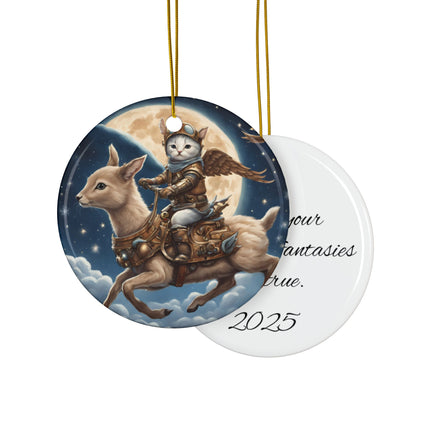 PERSONALIZED Flying Fantasy Christmas Future Past Winged Steampunk Cat Ornament