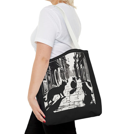 Cat Tote Bag | Town Cats Grocery Bag | Shadow Cat Alley Felines Travel Bag | Daily Office Cat Lovers Traveler Tote