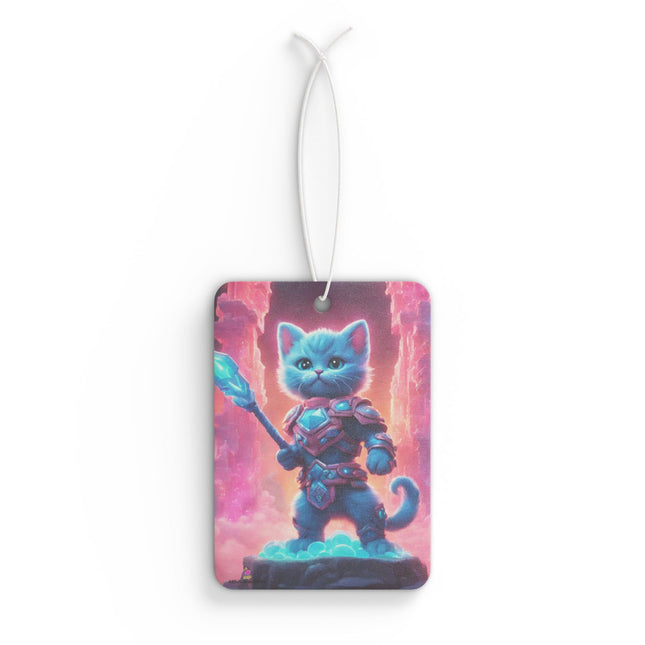 Aqua Blue Fur Warrior Cat Car Air Freshener, Crystal Gem Cloud Tower Feline Scented Gift, Armored Cosmic Furry Kitten Truck Auto Accessory