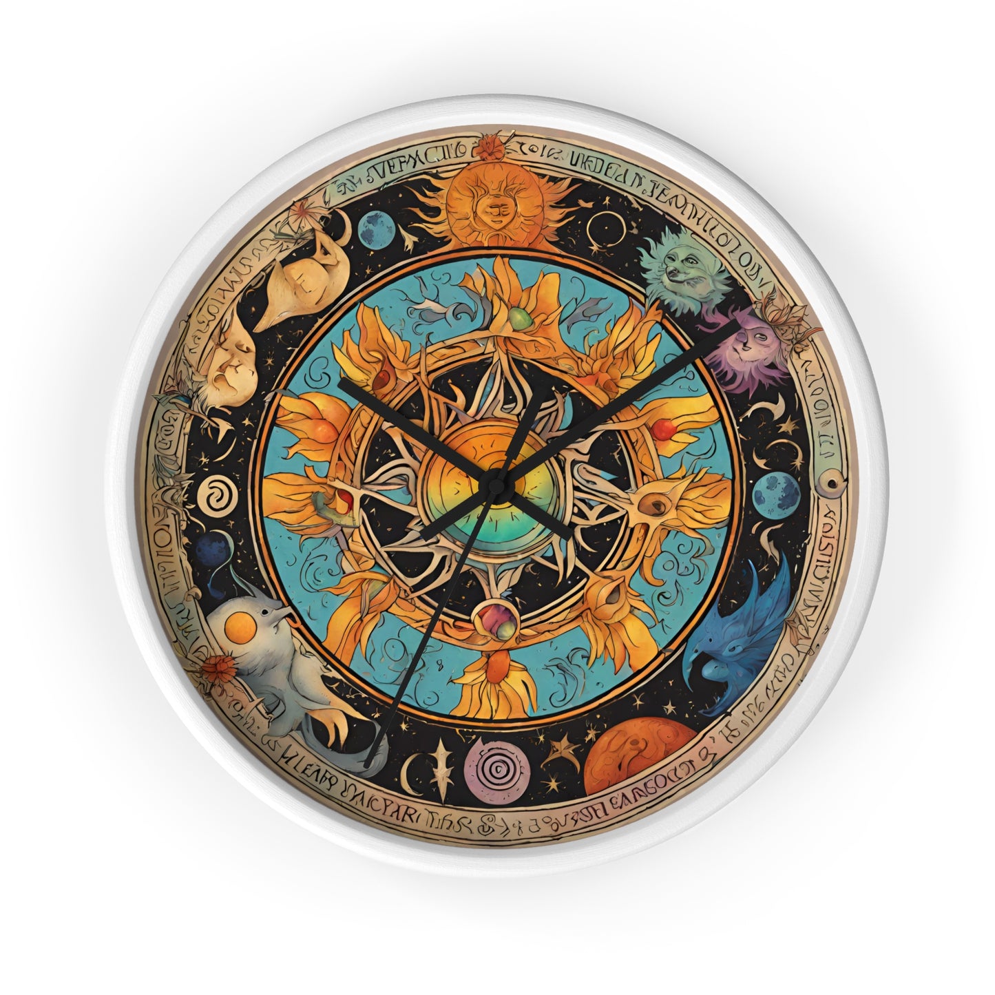 Sun Collage Wall Art Clock | Celestial Solstice Astronomy Wiccan Hanging | Comet Constellations Home Office Solar System Pagan Decor Gift