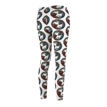 Dragon Yin Yang Skinny Leggings, Chinese Red and Blue Serpents Lounge Tights, Power Balance Elastic Exercise Jogging Pattern Yoga Pants