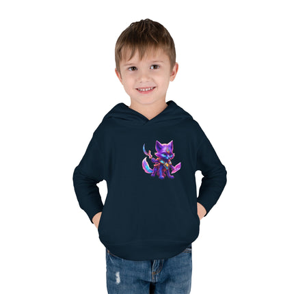 Neon Glowing Crystal Fox Toddler Girls Hoodie, Violet Blue Centaurian Cosmic Guardian Sweatshirt, Two Sided 2T 4T 5-6T Long Sleeve Hood