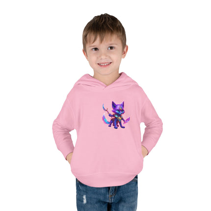 Neon Glowing Crystal Fox Toddler Girls Hoodie, Violet Blue Centaurian Cosmic Guardian Sweatshirt, Two Sided 2T 4T 5-6T Long Sleeve Hood