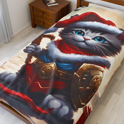 Christmas Blankets Kids Adults Blankets Velveteen Plush Blanket Cat Lovers Christmas Gift Santa Warrior Kitten Holiday Gift Cat Holiday Gift