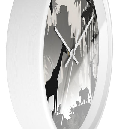 JUNGLE SHADOWS Wall Clock - African Wildlife Giraffe Safari Decor