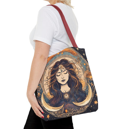 Sun & Moon Goddess Tote | Lunar Stars and Space Astronomy Grocery Bag | Wiccan Dreams Office Laptop Book Carrier | Solar System Travel Gift
