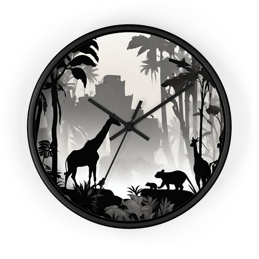 Jungle Giraffes Wall Art Clock | Shadowy Wild Nature Wall Hanging | Home Office Animal Wall Decor Gift