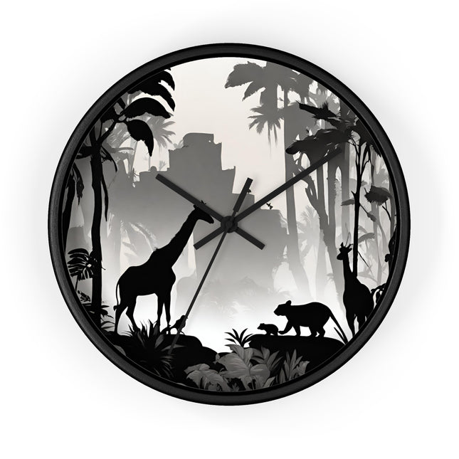 JUNGLE SHADOWS Wall Clock - African Wildlife Giraffe Safari Decor