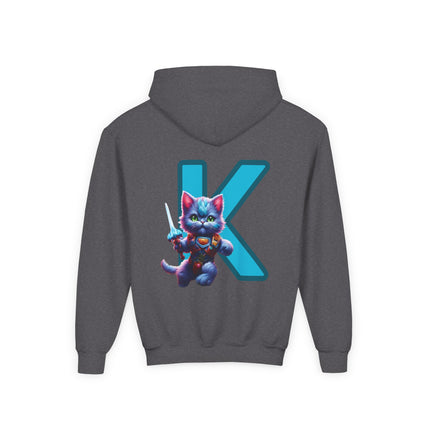 CUSTOM Letter K PERSONALIZED Warrior Cat Girls Hoodie Sweatshirt (ADD NAME TO FRONT)