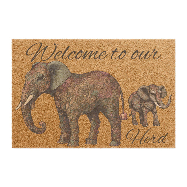 WELCOME TO OUR HERD Majestic Pattern Elephant Doormat