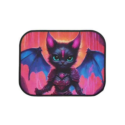 Winged Bat Auto Carpeting | Cat Warrior Cross Breed Car Floor Mat | Electric Pink Flying Devil Kitten | Car Lovers Gift