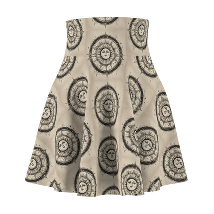 Sun & Moon Solar Wheel Pattern Skater Skirt | Wiccan Witchey Style Women's Summer Wear |