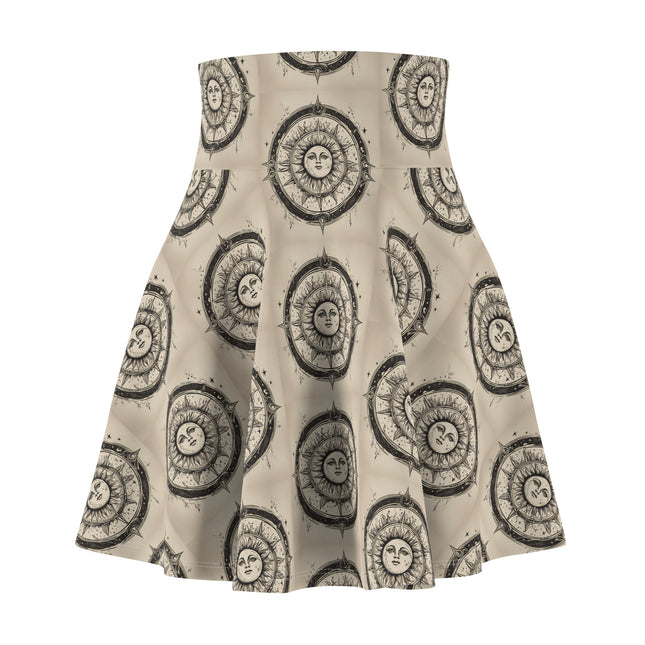 Sun & Moon Solar Wheel Pattern Skater Skirt | Wiccan Witchey Style Women's Summer Wear |