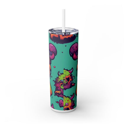 Kids Little Monster Skinny Tumbler | Colorful Funny Zombie Childs Insulated Cup | Furry Mutant Fun School Lunch Classroom Drink Traveler