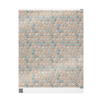Christmas Wrapping Paper Snowflake Blue White Beige Gift Wrap Holiday Gift Wrap Roll