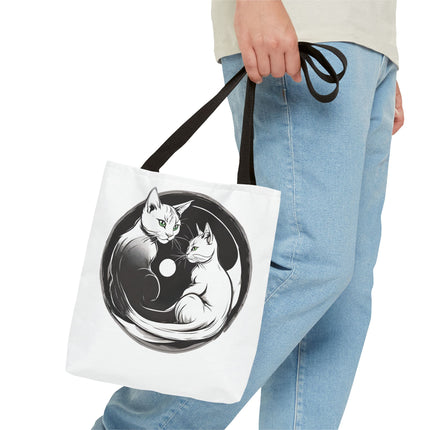 Cat Tote Bag | Moon Light Cats | Emerald Green Eyes Grocery Bag | Moonlit Mews Print Shopping Bag | Two Sided Office Carrier