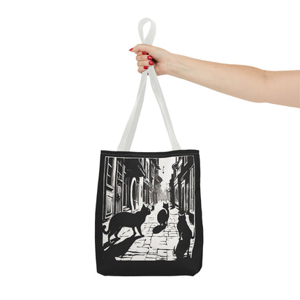 Cat Tote Bag | Town Cats Grocery Bag | Shadow Cat Alley Felines Travel Bag | Daily Office Cat Lovers Traveler Tote