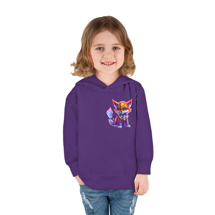 Rainbow Crystal Fox Toddler Girls Hoodie, Orange Blue Cosmic Guardian Sweatshirt, Two Sided 2T 4T 5-6T Long Sleeve Hood